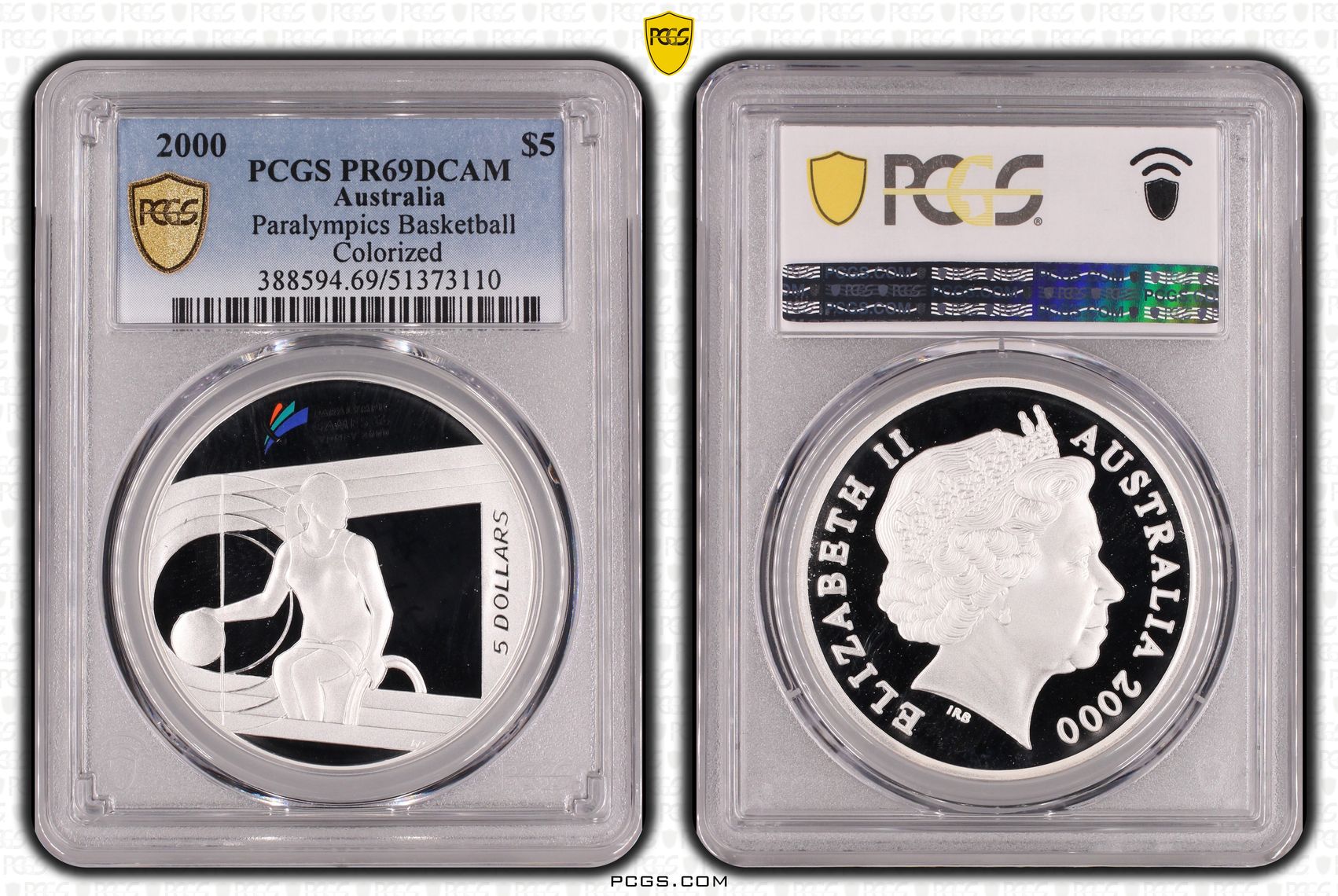 2000 Aus $5 Paralympics Basketball Colorized PCGS PR69DCAM POP 6/0