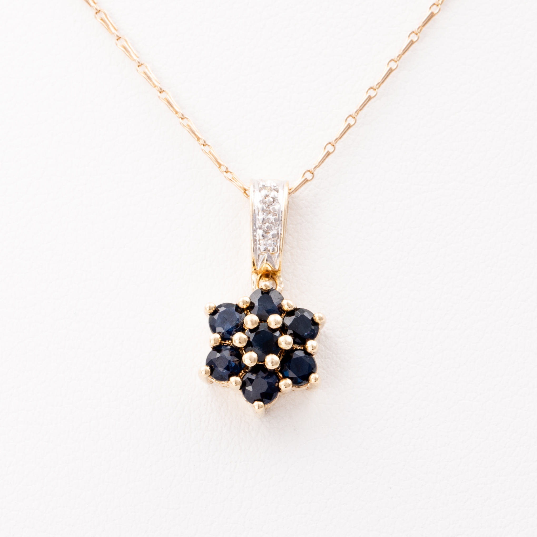 Sapphire & Diamond Cluster Pendant and Chain 10ct Gold