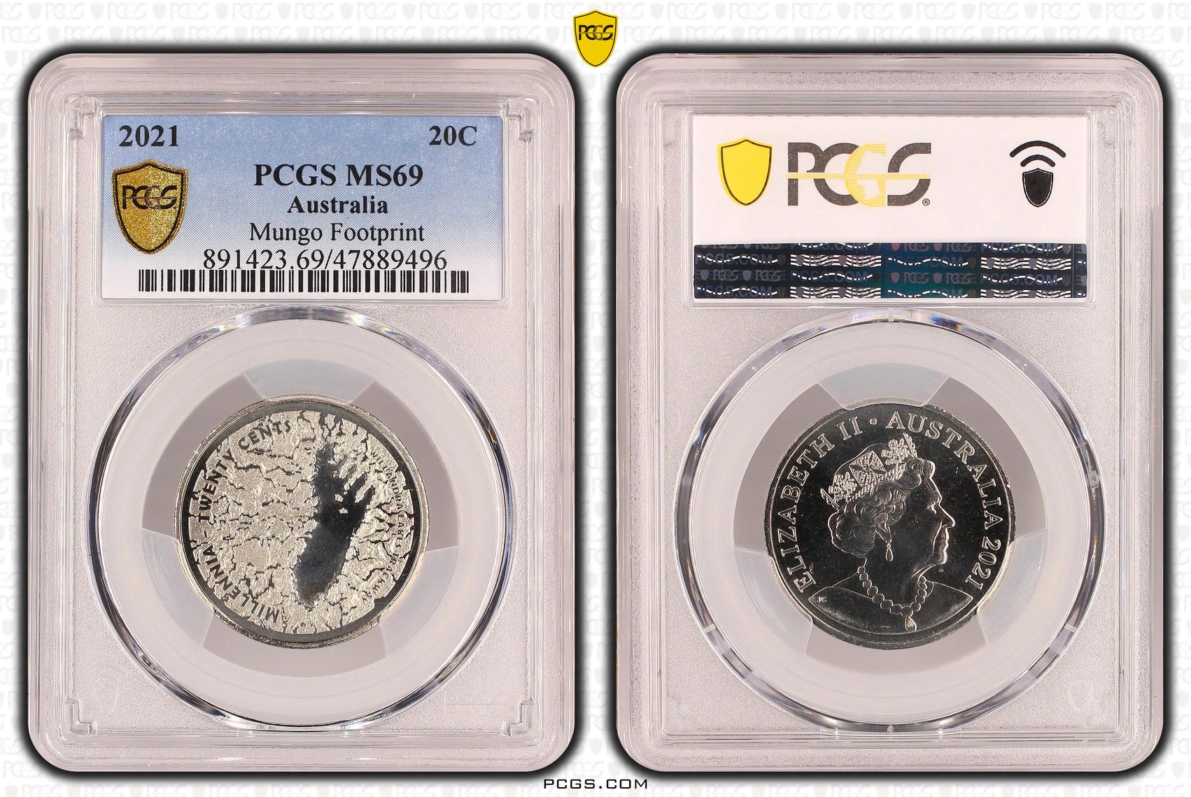 Mungo Footprint POP 68/0, Twenty Cent, 2021, PCGS MS69