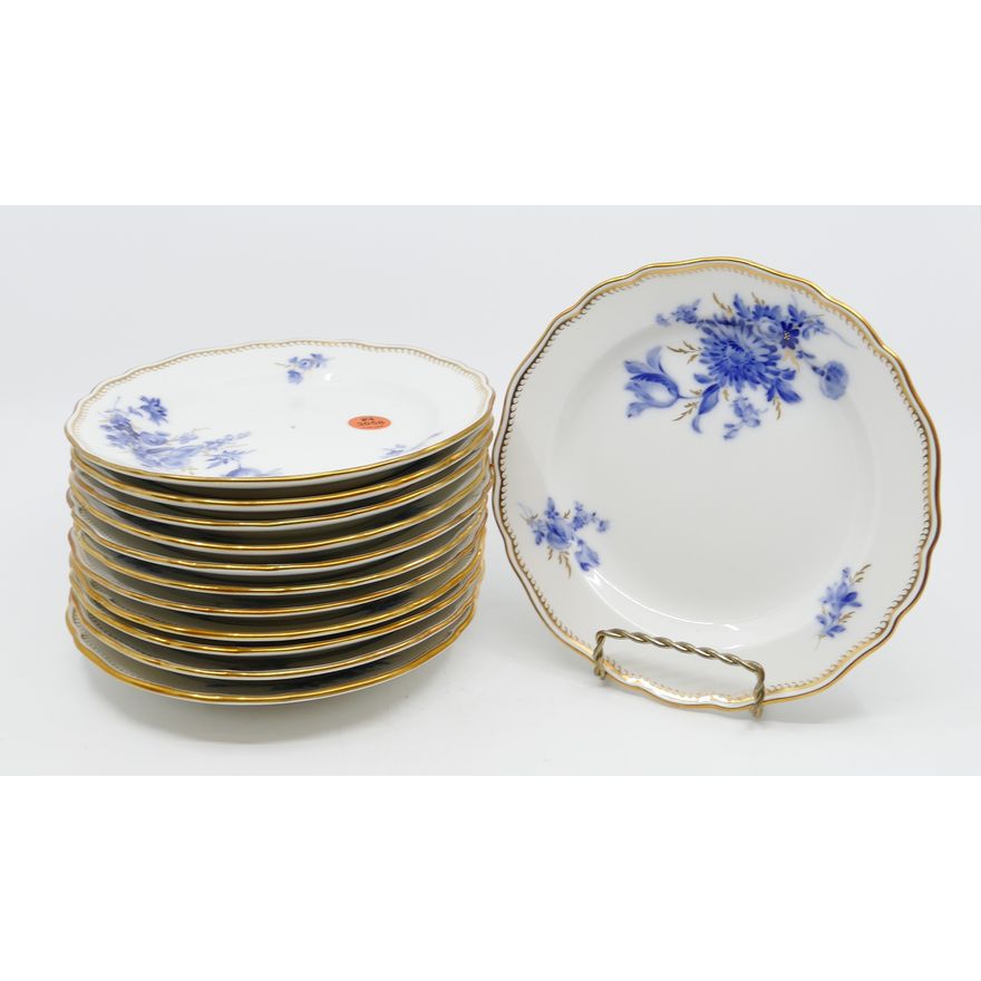 12pc Meissen Blue Flowers Porcelain Dessert Plates