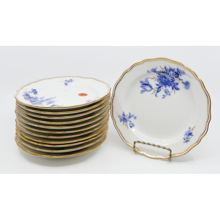 12pc Meissen Blue Flowers Porcelain Dessert Plates