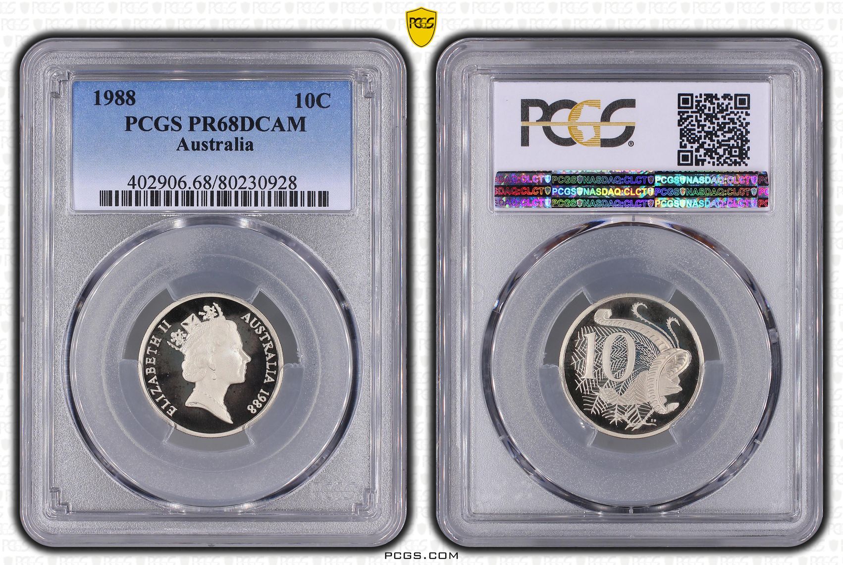 Elizabeth II, Ten Cent, 1988, PCGS PR68DCAM