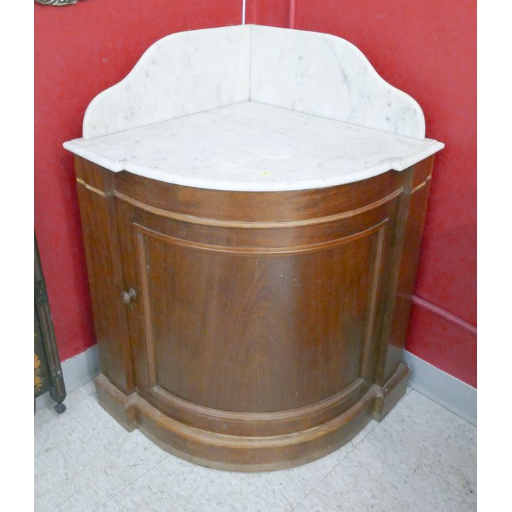 Antique Walnut Marble Top Corner Comode- 37x33x25''