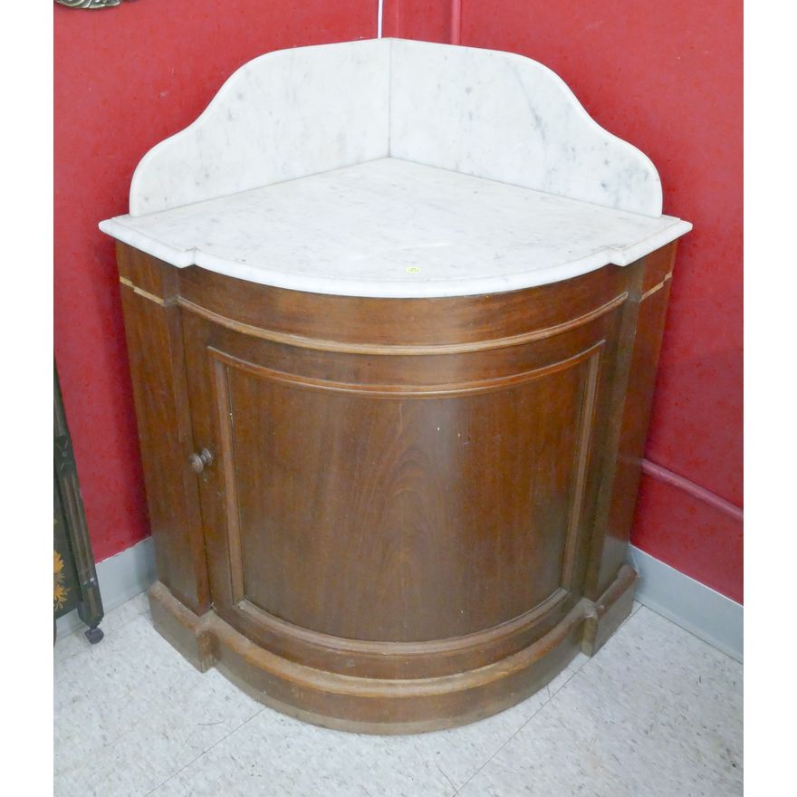 Antique Walnut Marble Top Corner Comode- 37x33x25''
