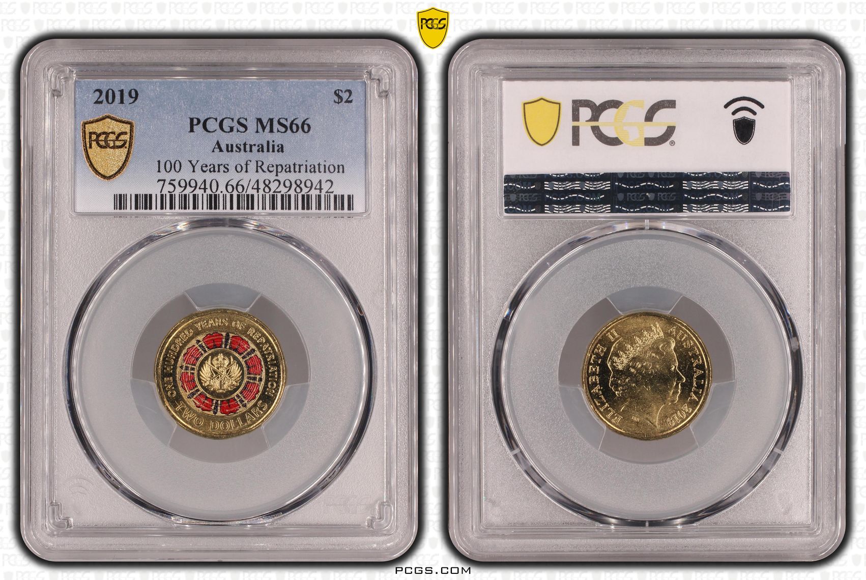 Elizabeth II, 100 Years of Repatriation - Colorized , Two Dollar, 2019, PCGS MS66