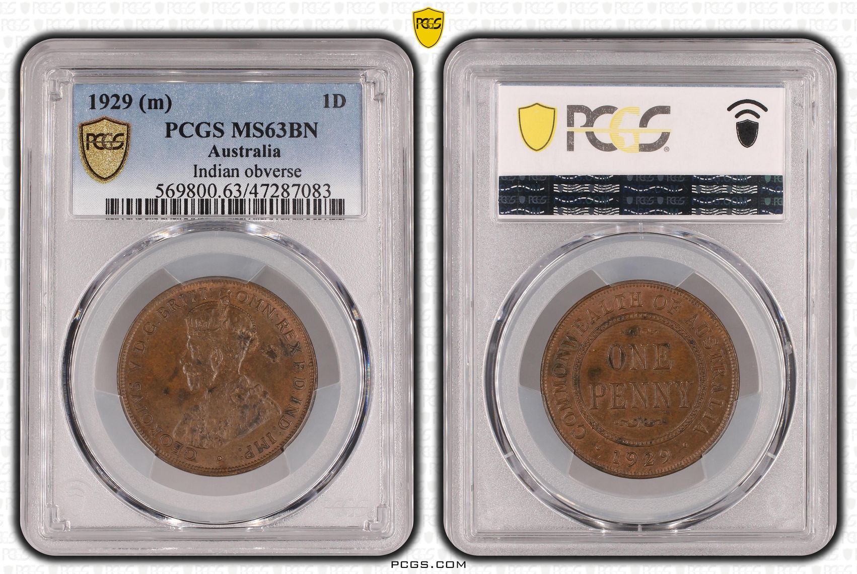 One Penny, 1929, Indian obverse, PCGS MS 63BN
