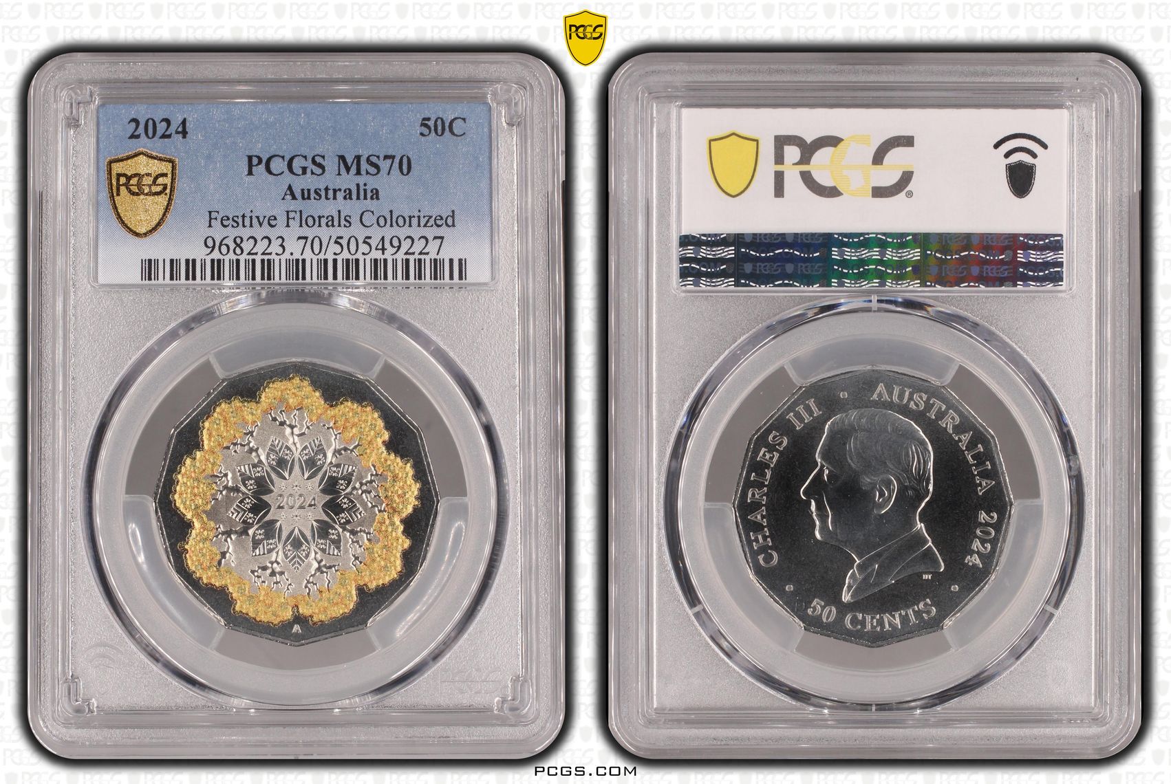 Festive Florals Colorized, Fifty Cent, 2024, PCGS MS70