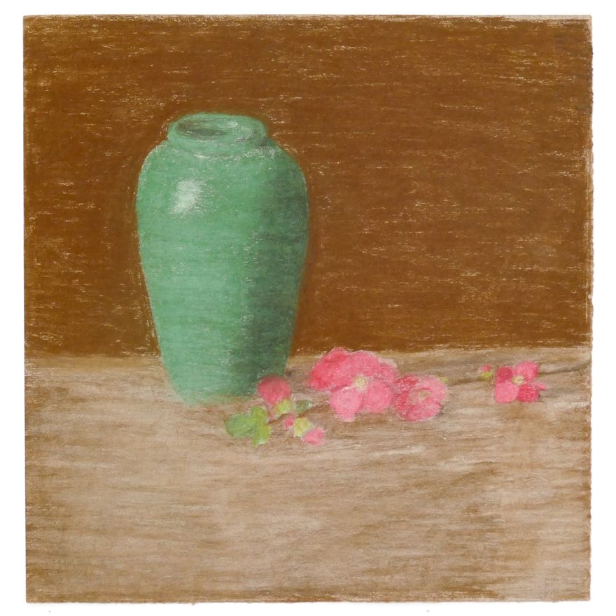 Myra Wiggins ''Vase with Flowers'' Conte Crayon on Paper 10.5''x10''.