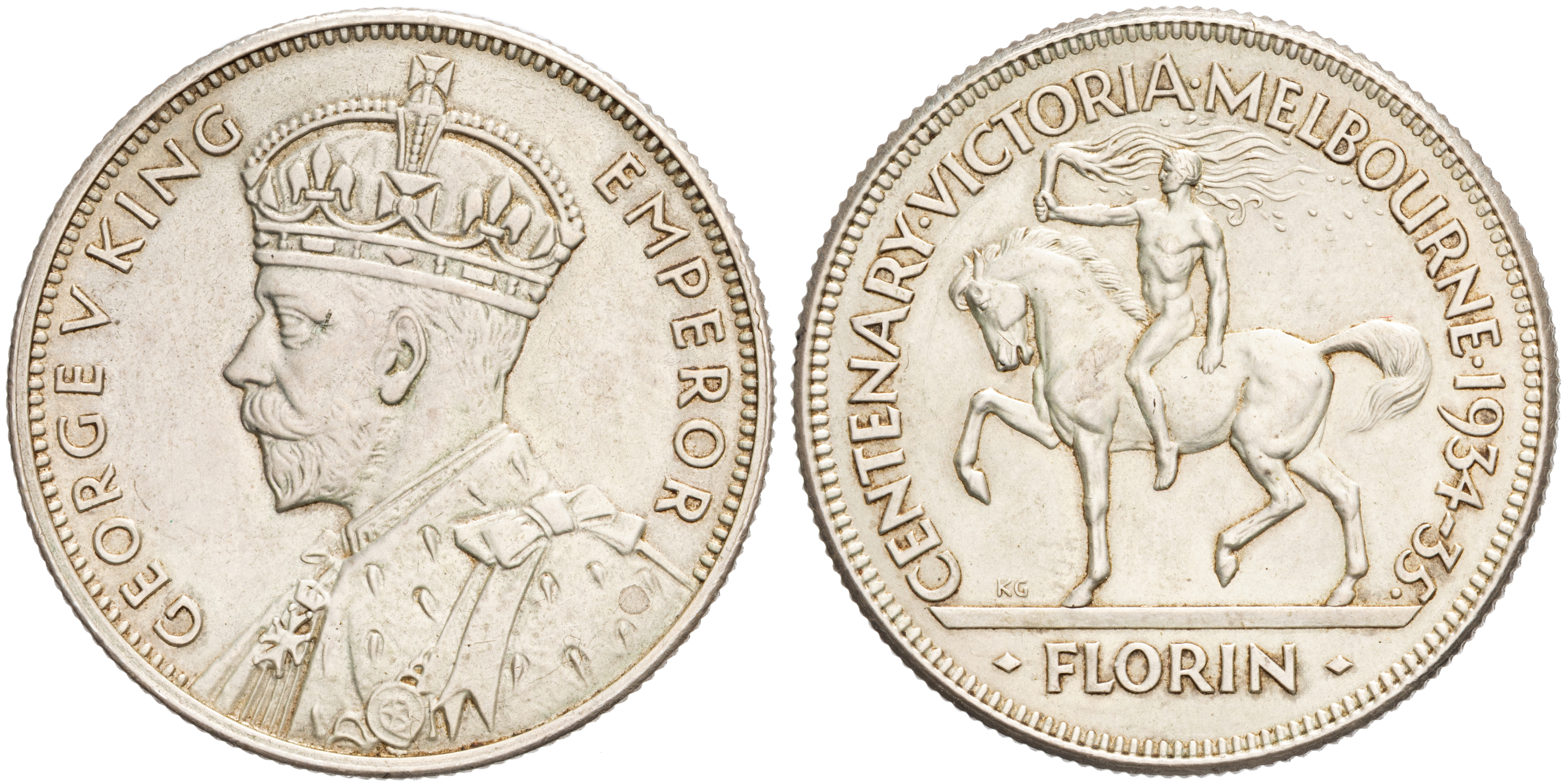 George V, Melbourne Centenary, Florin, 1934-35, VF