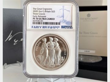 2020 QEII 'THREE GRACES' PROOF SILVER 2oz 5 POUND PF70 UCAM