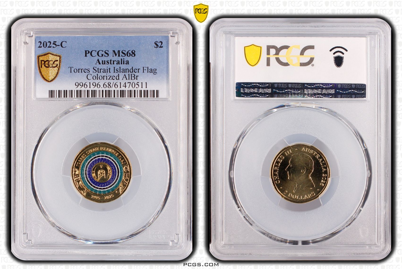 Torres Strait Islander Flag Colourised AlBr, Two Dollar, 2025-C, PCGS MS68