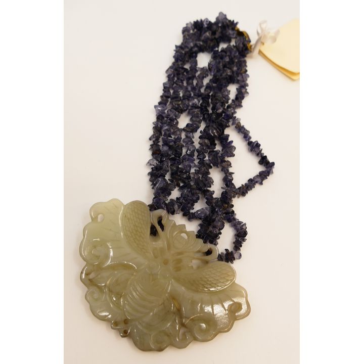 Chinese Jade Moth Pendant Necklace- 4'' Pendant