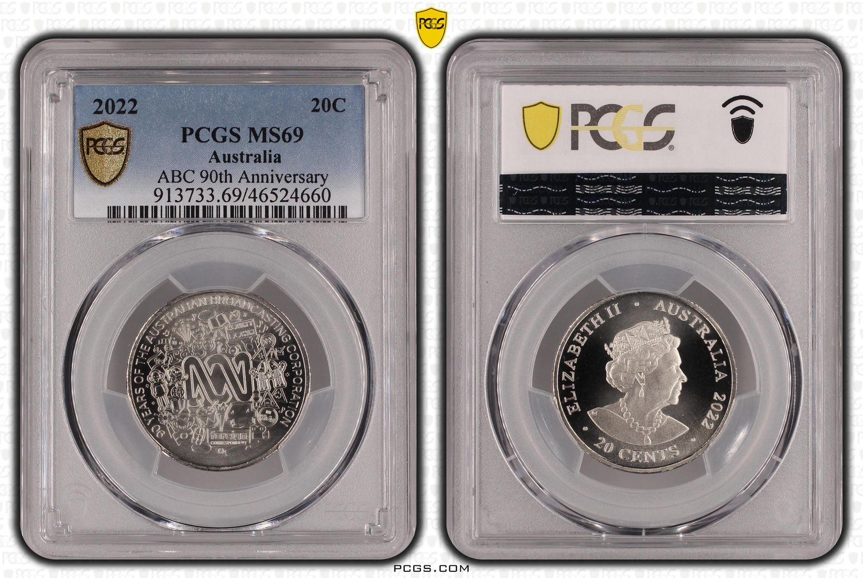 ABC 90th Anniversary , Twenty Cent, 2022, PCGS MS69