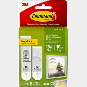 28 COUNT (PACK OF 1) COMMAND MEDIUM AND LARGE PICTURE HANGING STRIPS, DAMAGE FREE HANGING PICTURE HANGERS, NO TOOLS WALL HANGING S
