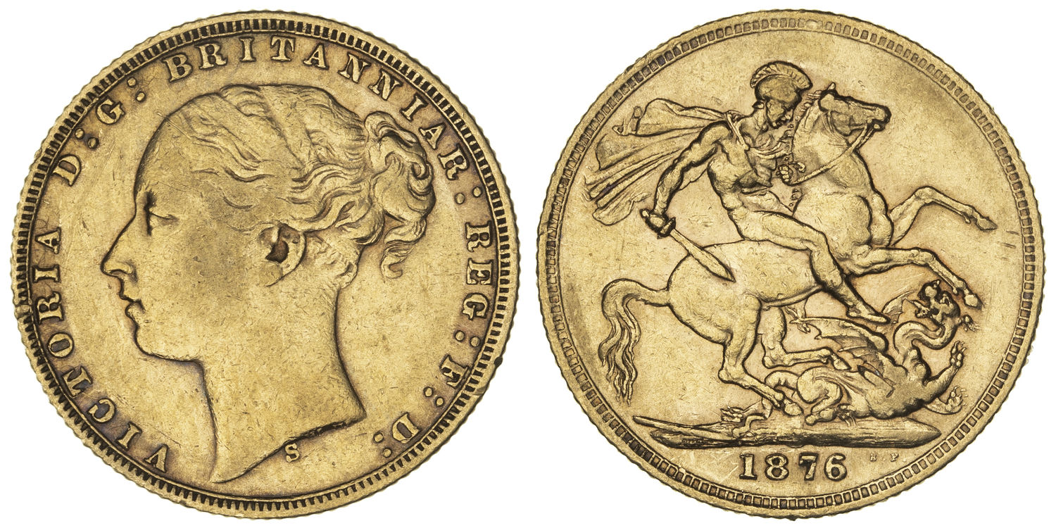 Victoria, St George Reverse, Sovereign, 1876-S, aFine