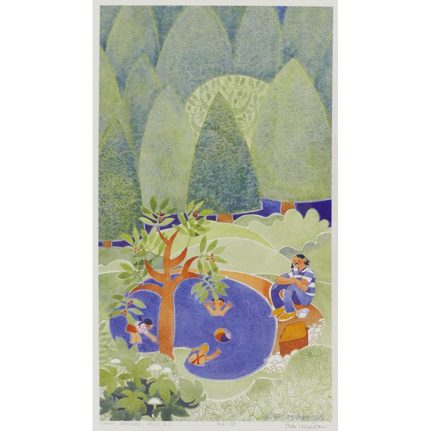 Rie Munoz ''Warm Springs, Atlin B.C. '' 1996 Signed Print 20''x13'' Sheet.