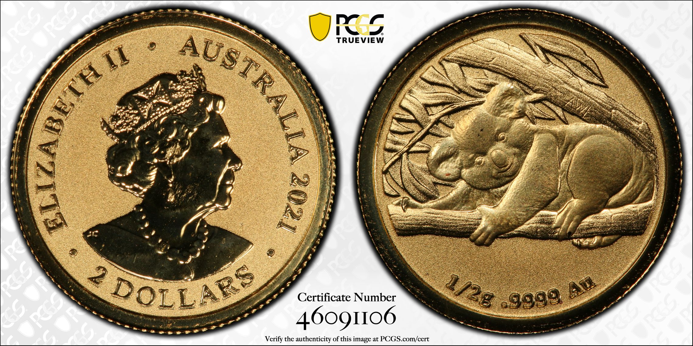 Koala, 12/0, Two Dollars, 2021, PCGS MS69