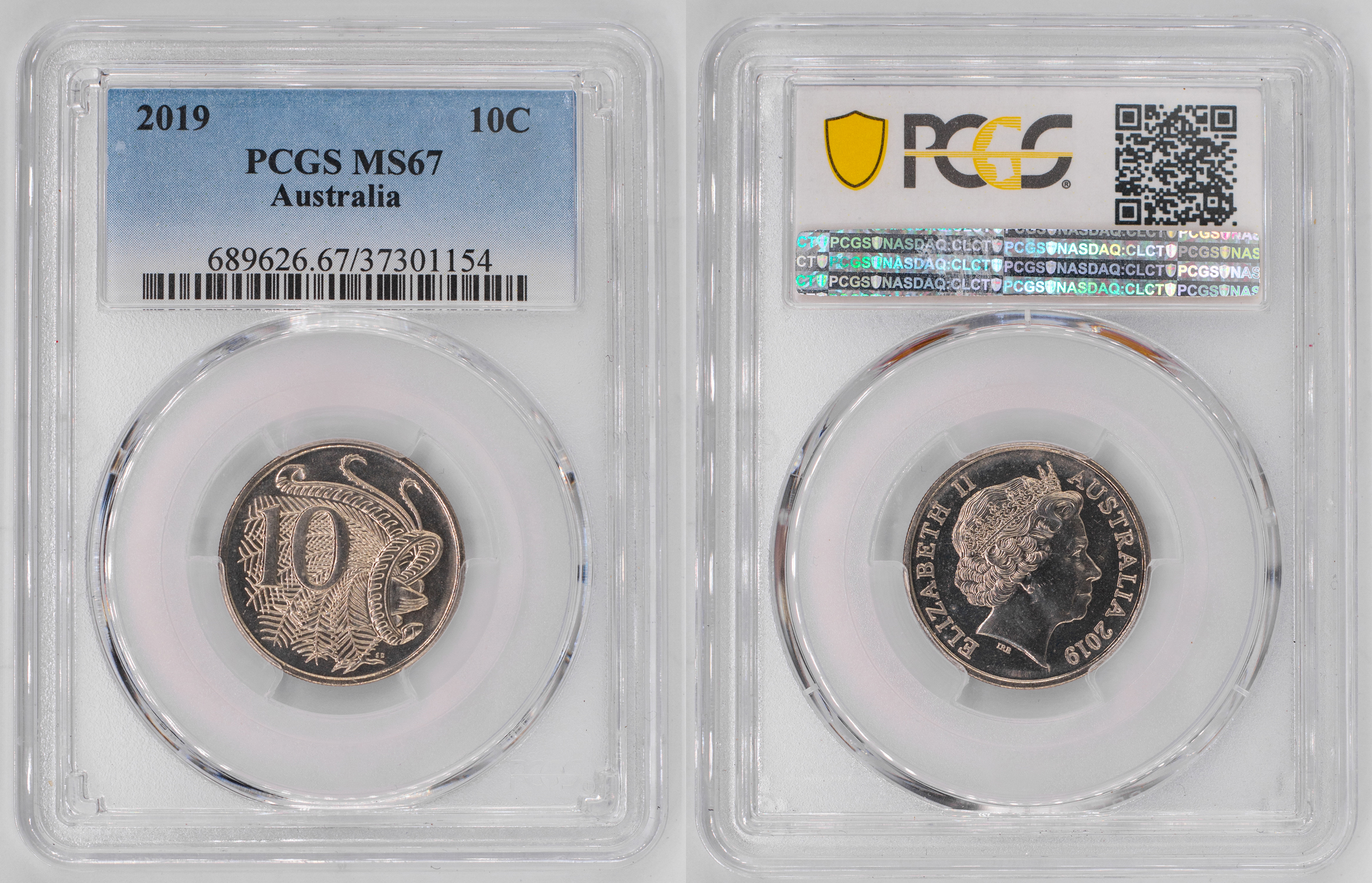 Elizabeth II, I. Rank-Broadley Effigy, Ten Cent, 2019, PCGS MS67