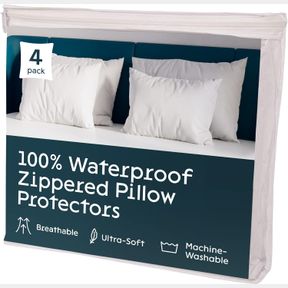 NIAGARA SLEEP SOLUTION 4 PACK WATERPROOF PILLOW PROTECTORS QUEEN 20X30 INCHES SMOOTH ZIPPER PREMIUM ENCASEMENT COVERS QUIET CASES
