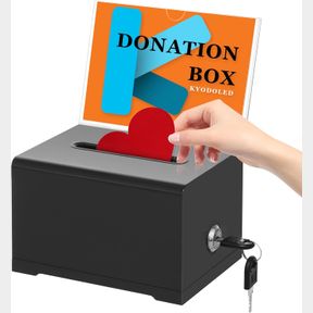 KYODOLED BLACK DONATION BOX WITH LOCK, BALLOT BOX WITH SIGN HOLDER, SUGGESTION BOX STORAGE CONTAINER FOR VOTING, RAFFLE BOX, TIP J