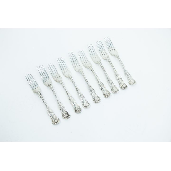 Nine silver Kings pattern dessert forks