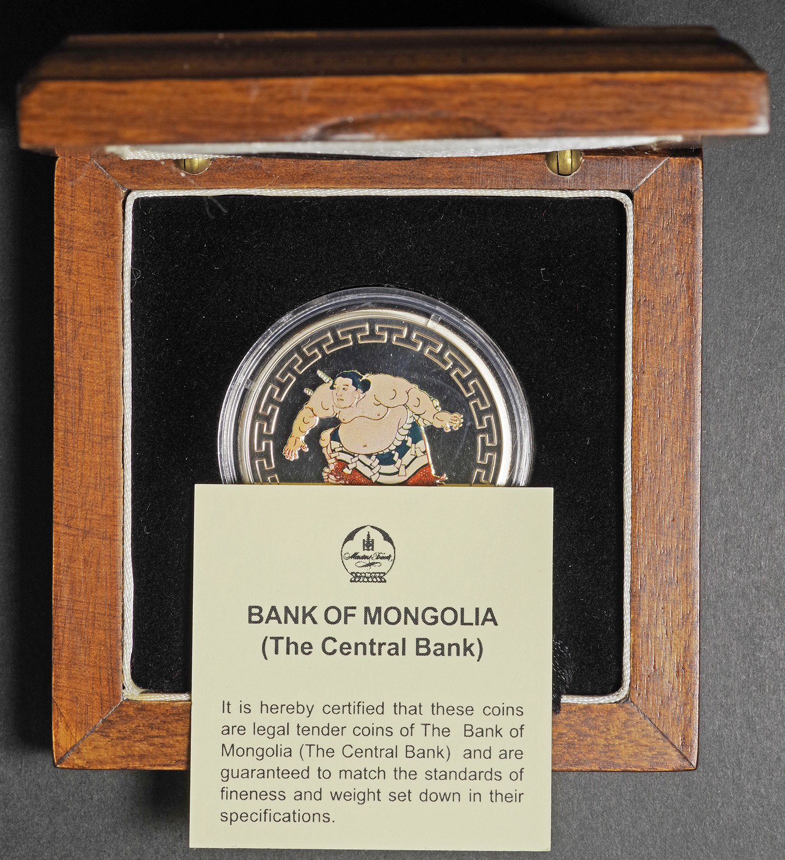 モンゴル2005年相撲錦絵カラー１オンス銀貨 モンゴル/Mongolia 江戸相撲錦絵<谷風> 500トゥグリク(1オンス)カラー