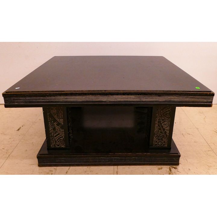 Art Deco Style 1940's Black Square Wood Coffee Table- 18x36x36''