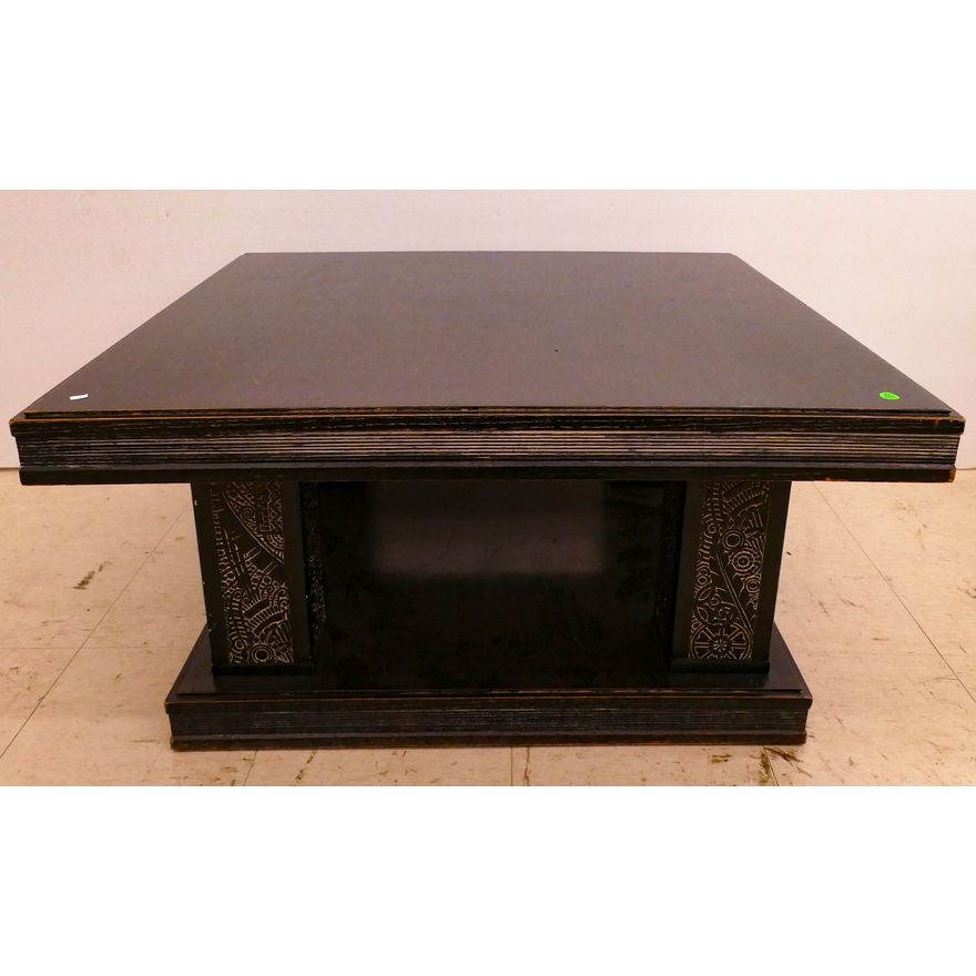 Art Deco Style 1940's Black Square Wood Coffee Table- 18x36x36''