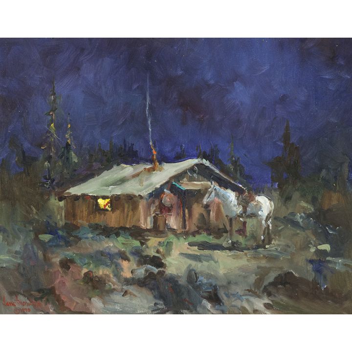 Gene Amondson ''Cabin at Night'' 1990 Oil