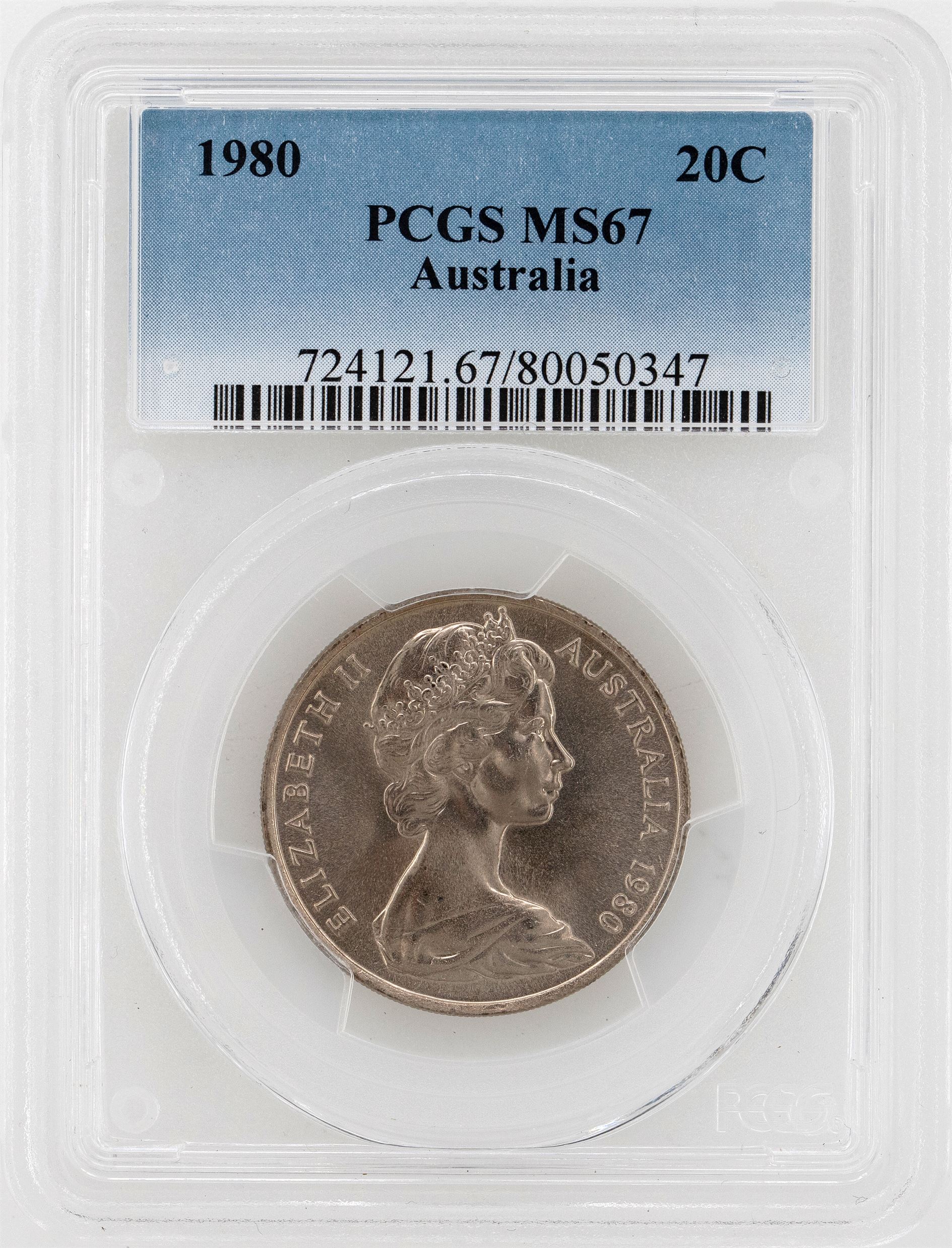 1980 Australia Twenty Cent, 20c PCGS - MS67 POP 23/0 -347