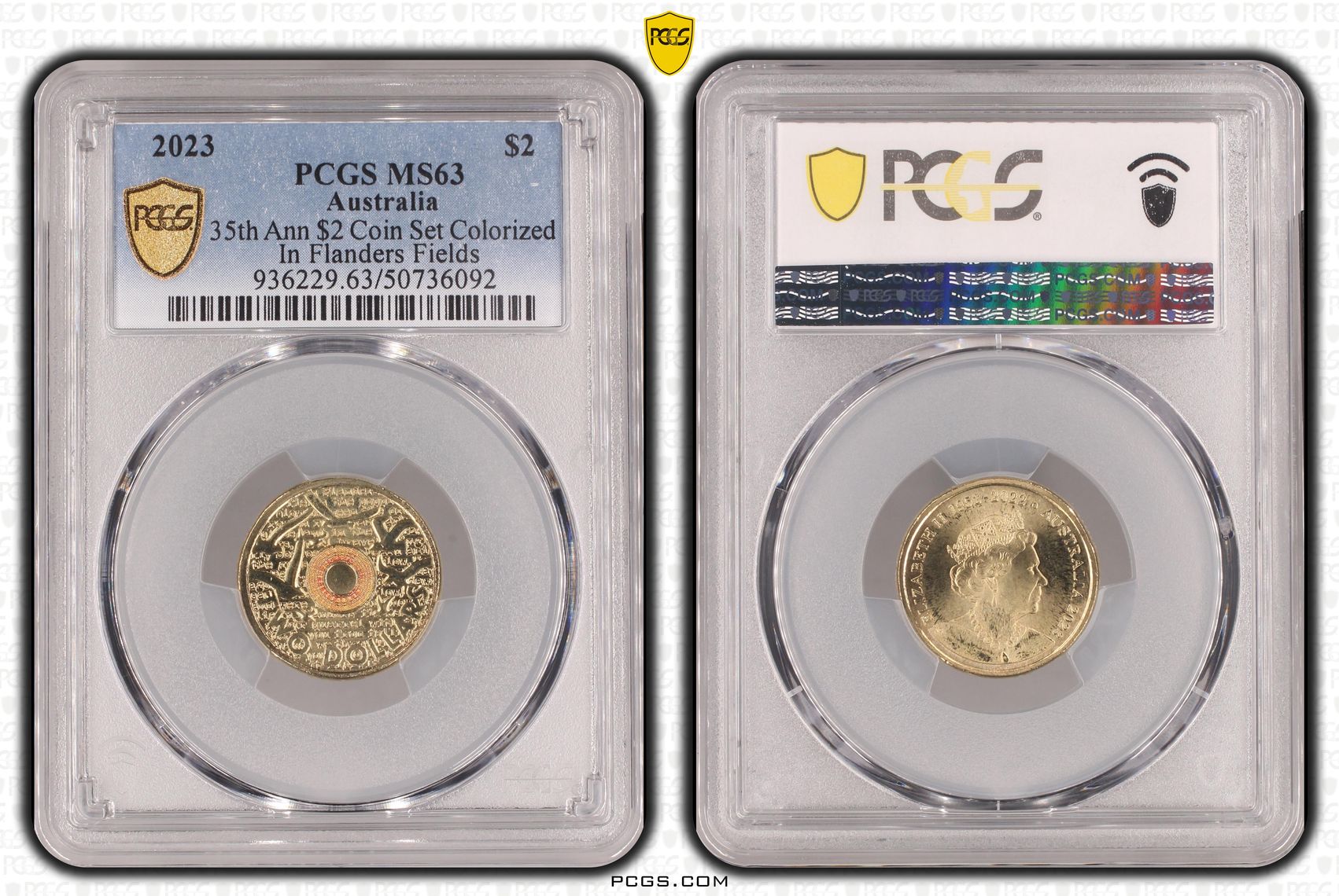 35th Ann $2 Coin Set Colorized In Flanders Fields , Two Dollar, 2023, PCGS MS63