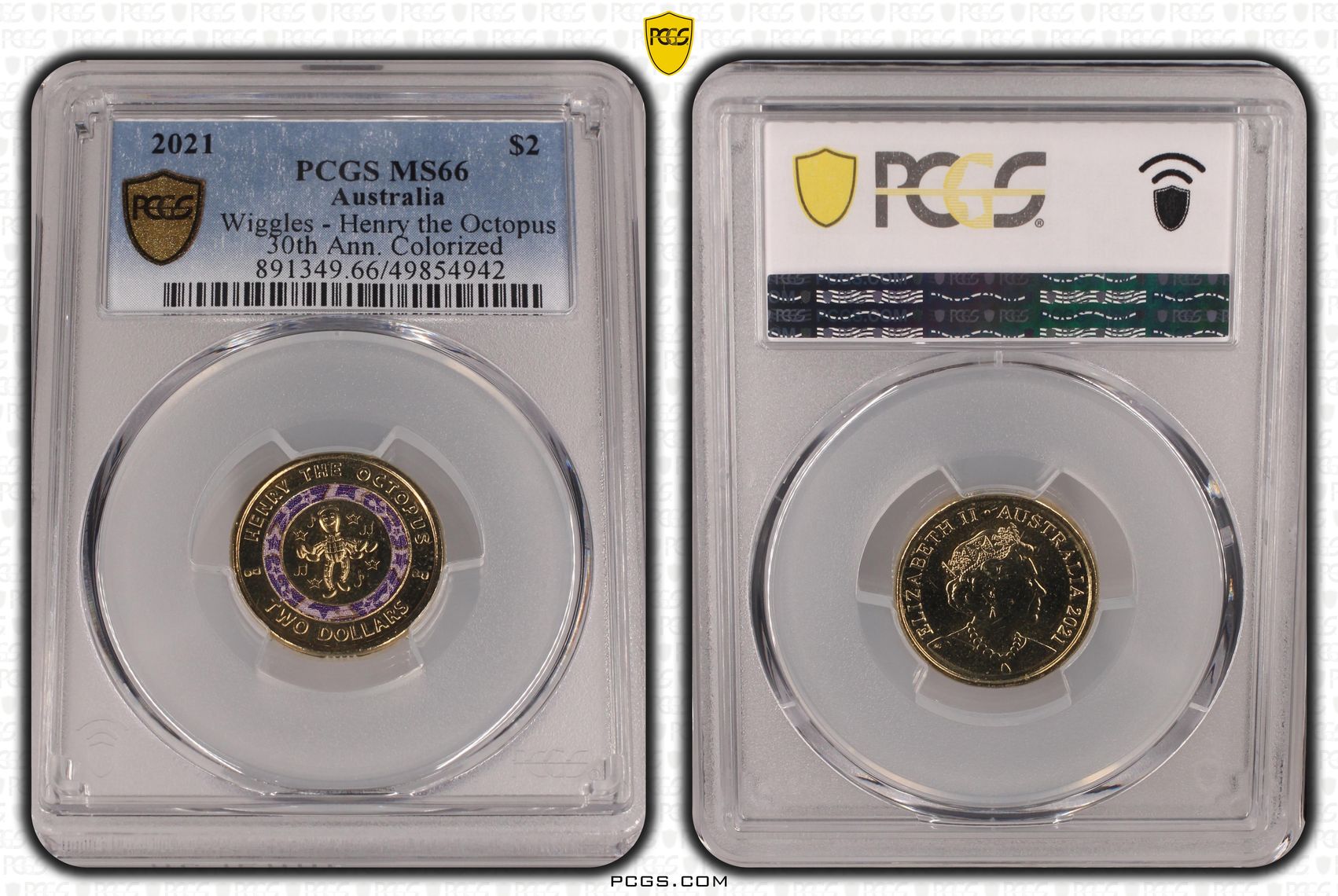 Elizabeth II, Wiggles - Henry the Octopus , Two Dollar, 2021, PCGS MS66