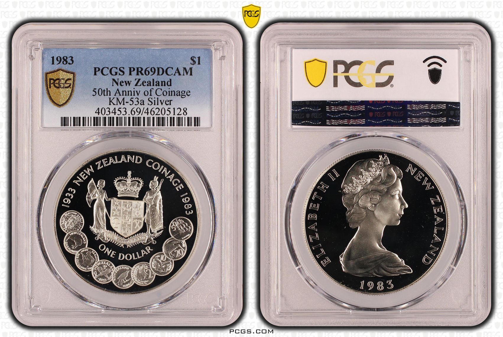 New Zealand, One Dollar, 1983, 50th Anniv. of Coinage, Silver, PCGS - PR69DCAM