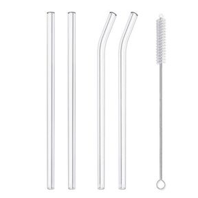 Set of 4 Reusable Glass Straws with Cleaning Brush Glass drinking straws |