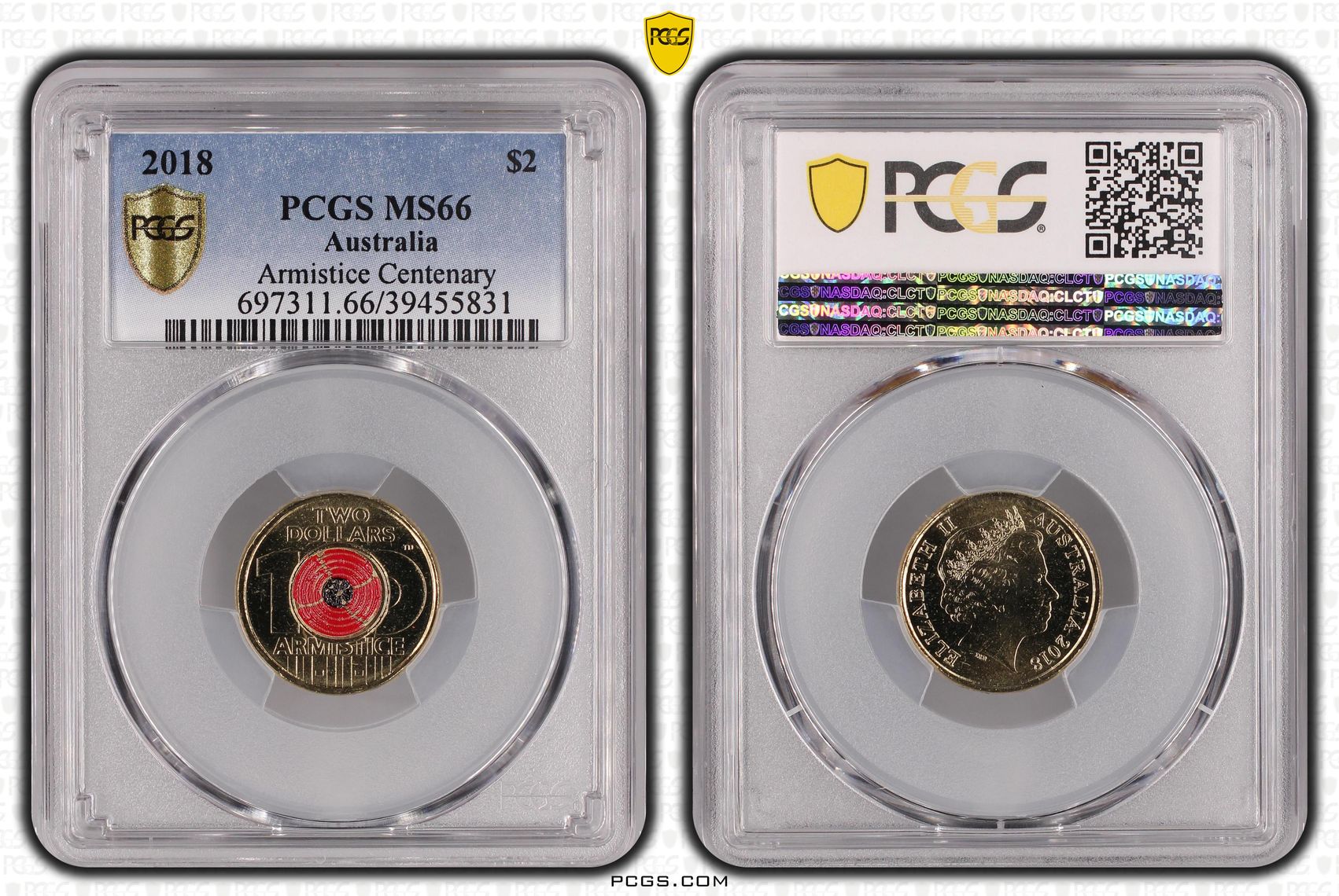 Armistice Centenary Colorized, Two Dollar, 2018, PCGS MS66