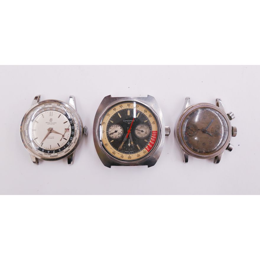 3pc Vintage Mens Wrist Watches. Includes Breitling Unitime World Clock