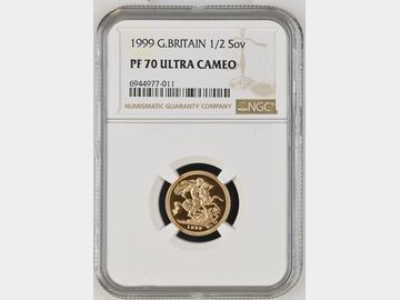 1999 ELIZABETH II PROOF GOLD HALF SOVEREIGN PF70 UCAM TOP POP!