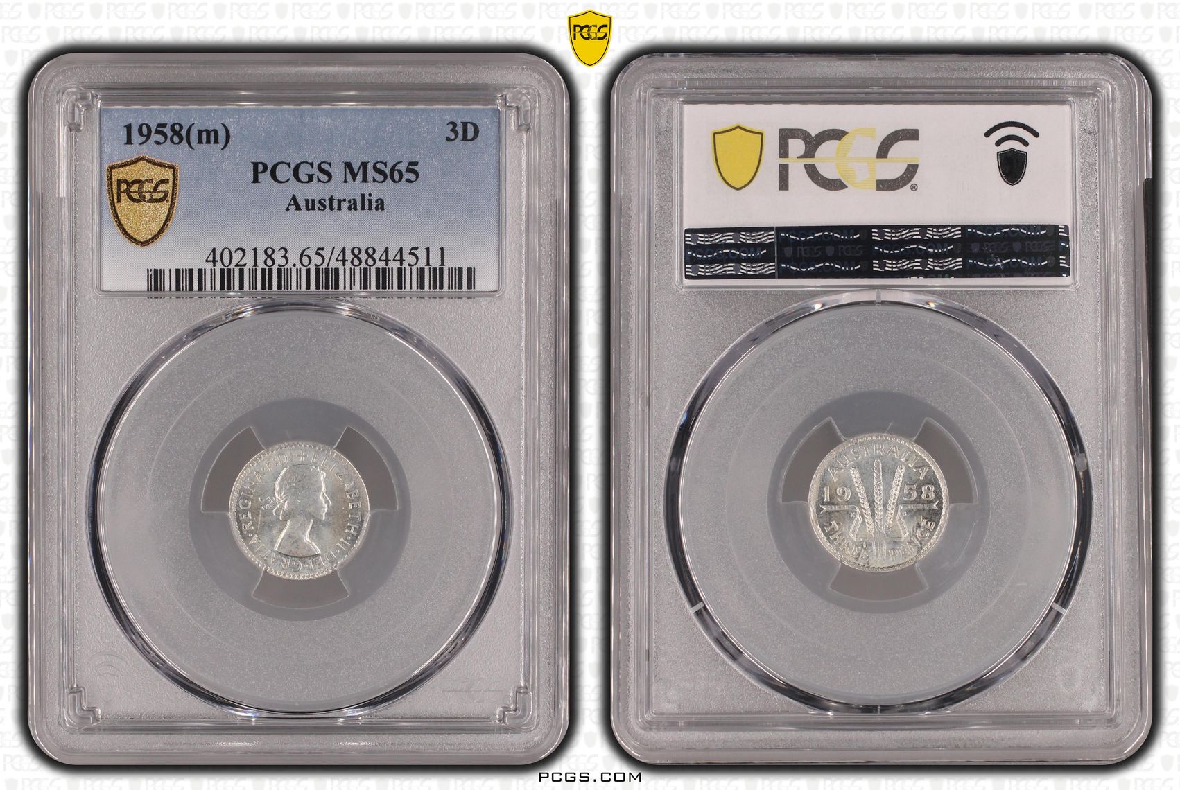Elizabeth II, Threepence, 1958, PCGS MS65