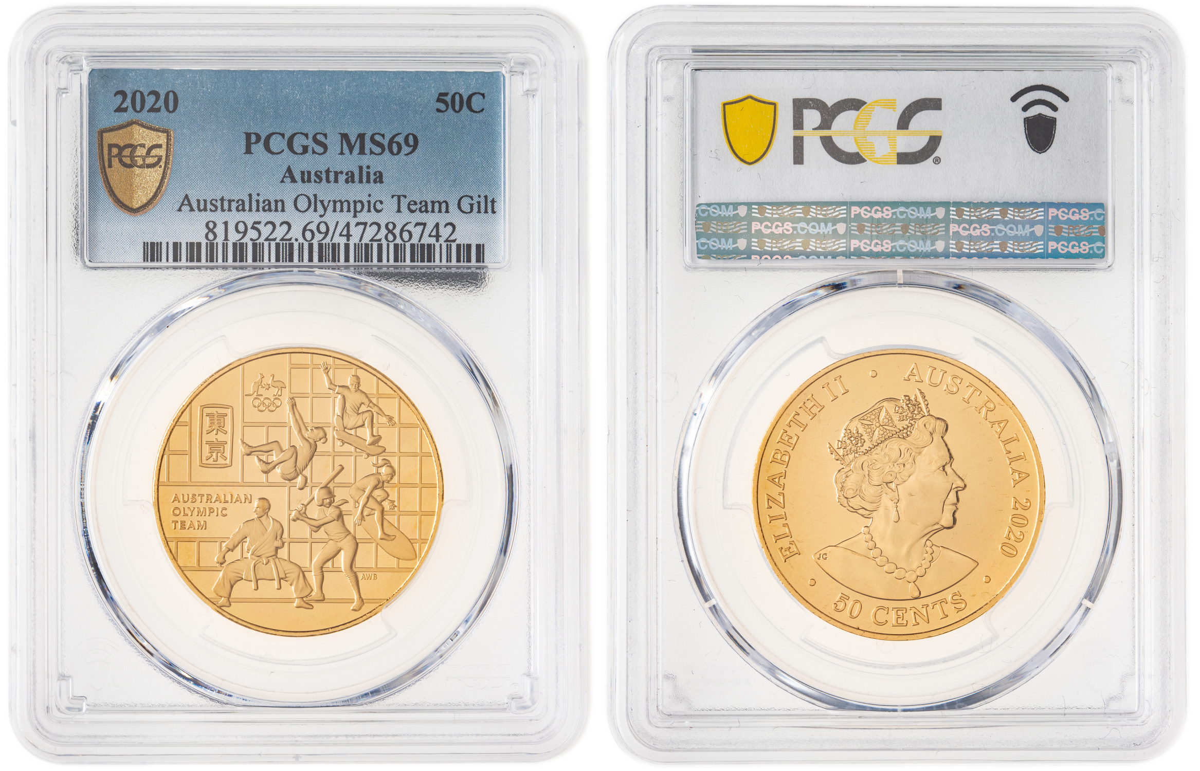 Elizabeth II, Australian Olympic Team Gilt, Fifty Cent, 2020, PCGS MS69