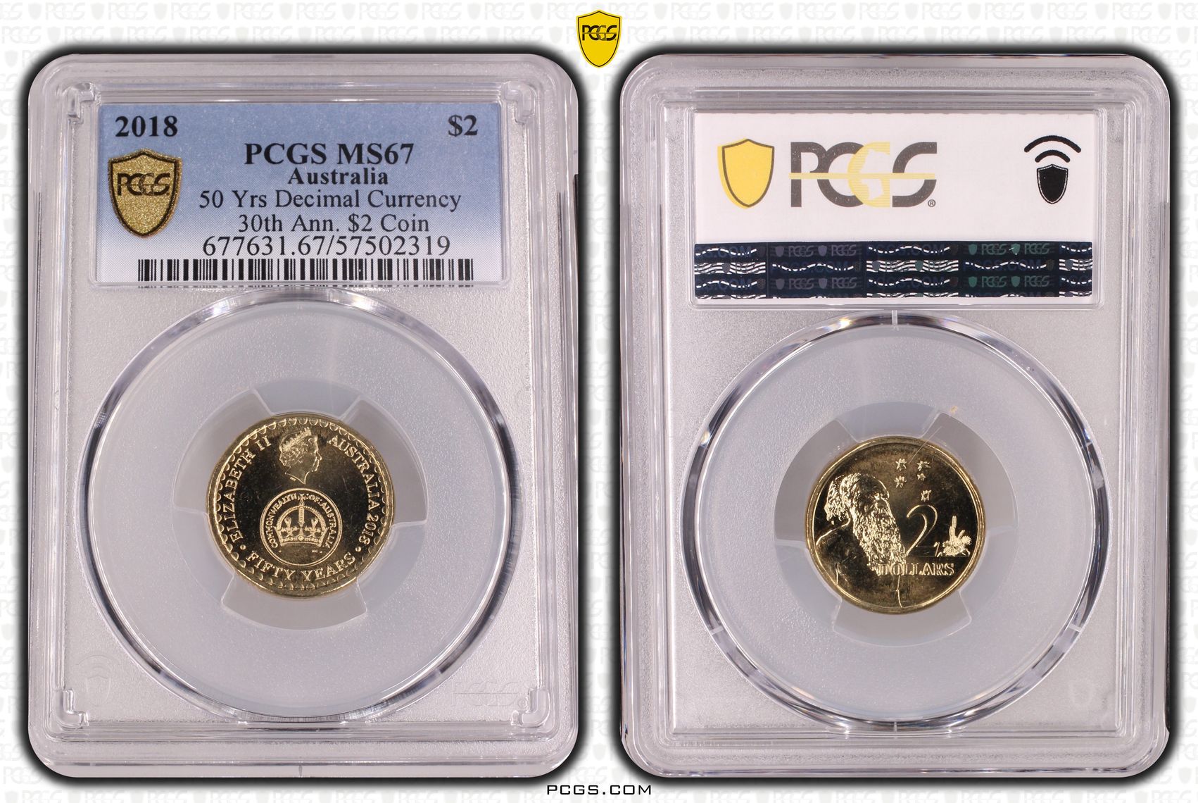 50 Yrs Decimal Currency 30th Ann. $2 Coin, Two Dollar, 2018, PCGS MS67