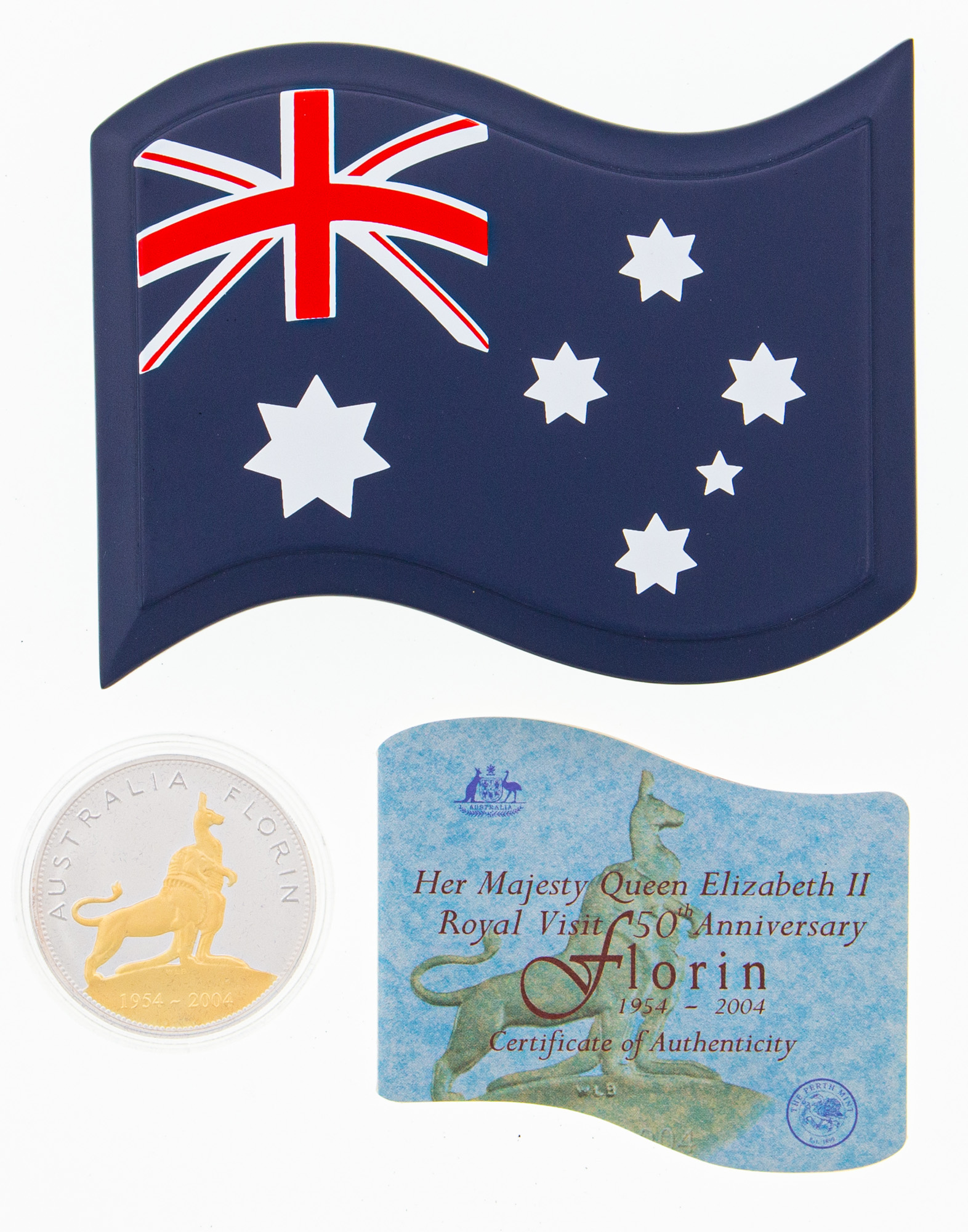 2004 Perth Mint $1 50th Ann. Royal Visit Fine Silver Gilded 1oz Coin