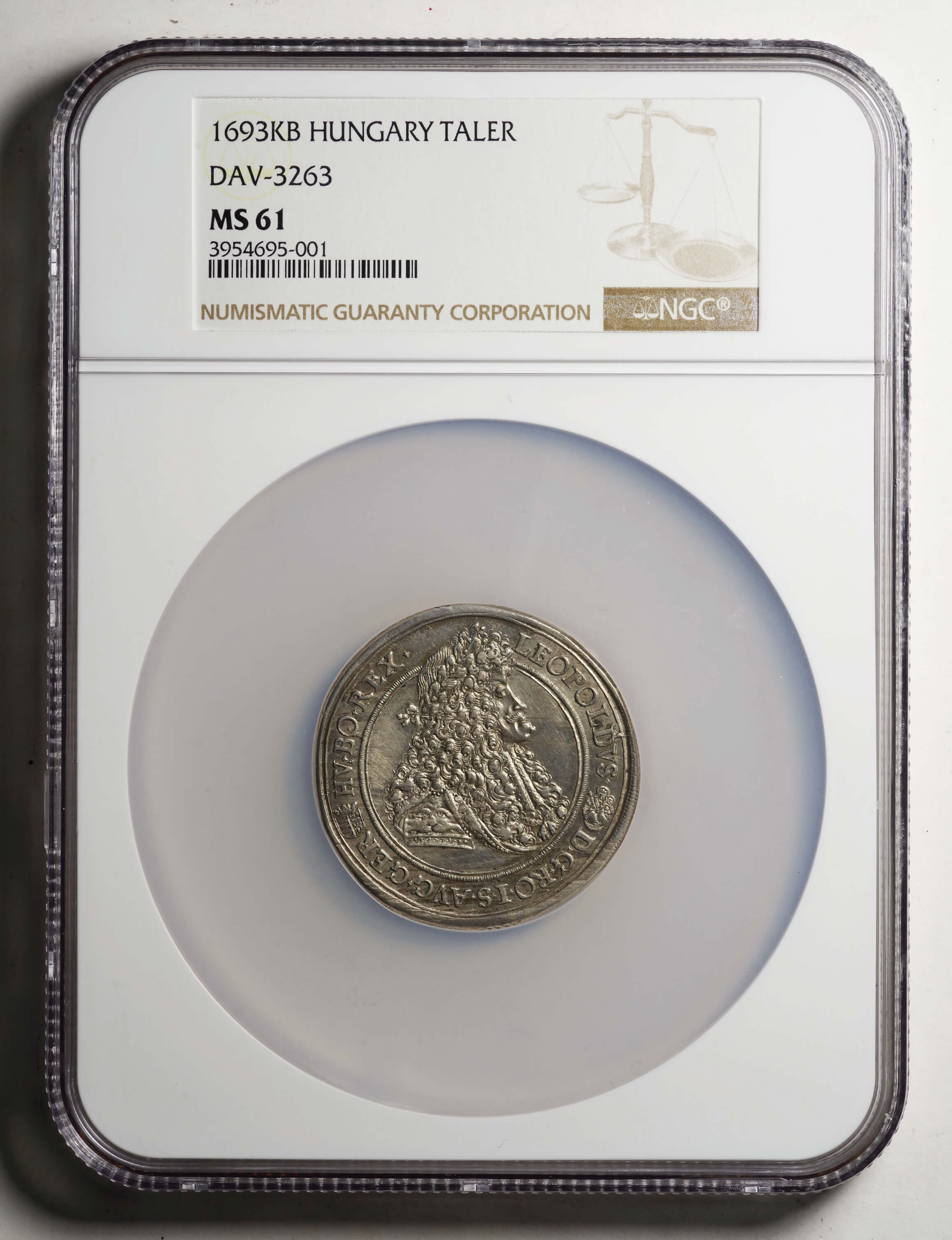 ハンガリー-Hungary. レオポルド1世像 1ターラー銀貨 1693年. NGC