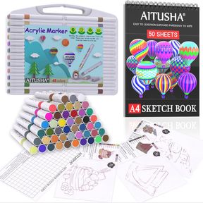 50 COUNT (PACK OF 1) AITUSHA 48 COLORS ACRYLIC PAINT PENS MARKERS WITH MEDIUM TIP, PAINT PENS FOR ROCK PAINTING, PAPER, STONE, WOO
