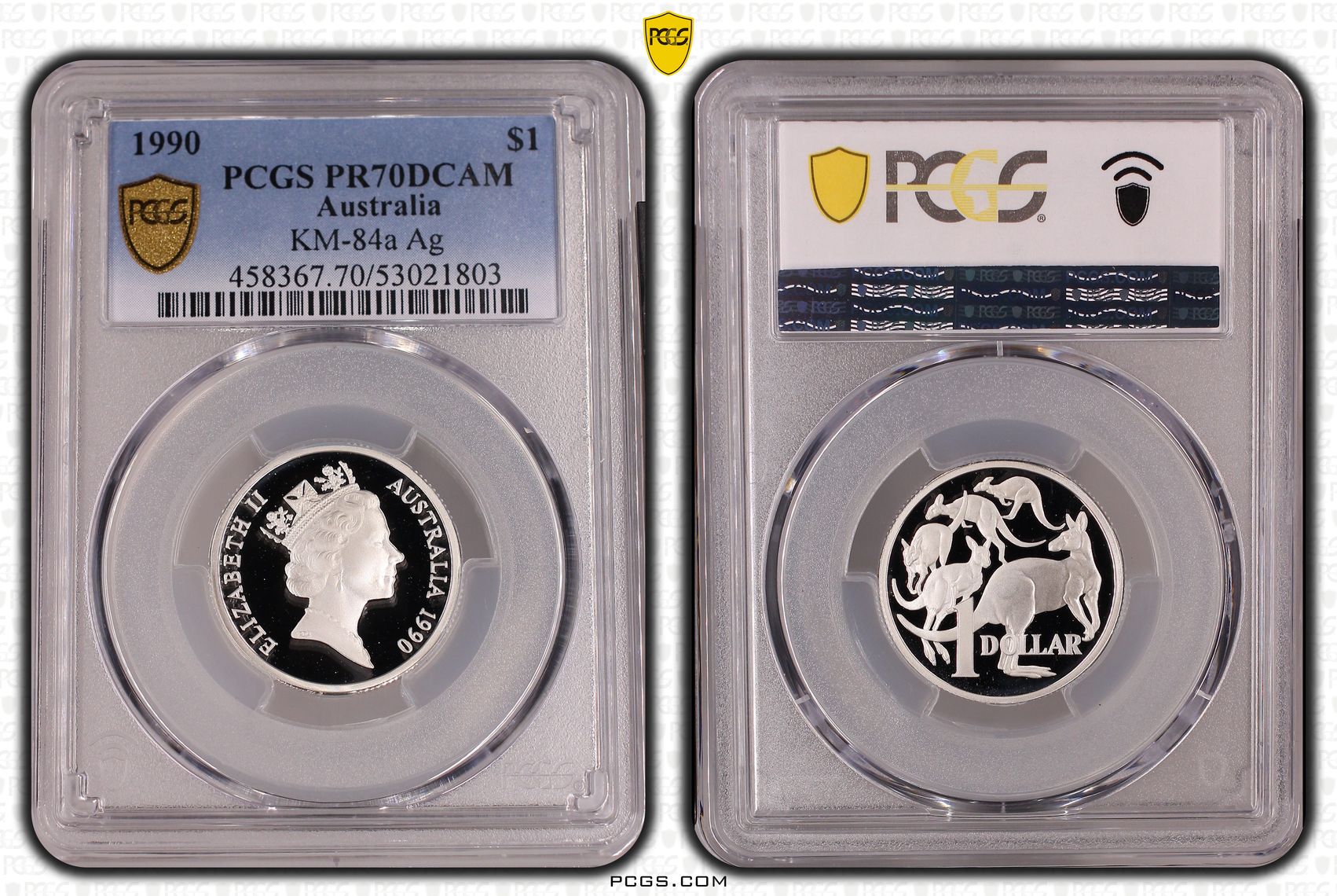 KM-84a Silver, One Dollar, 1990, PCGS PR70DCAM