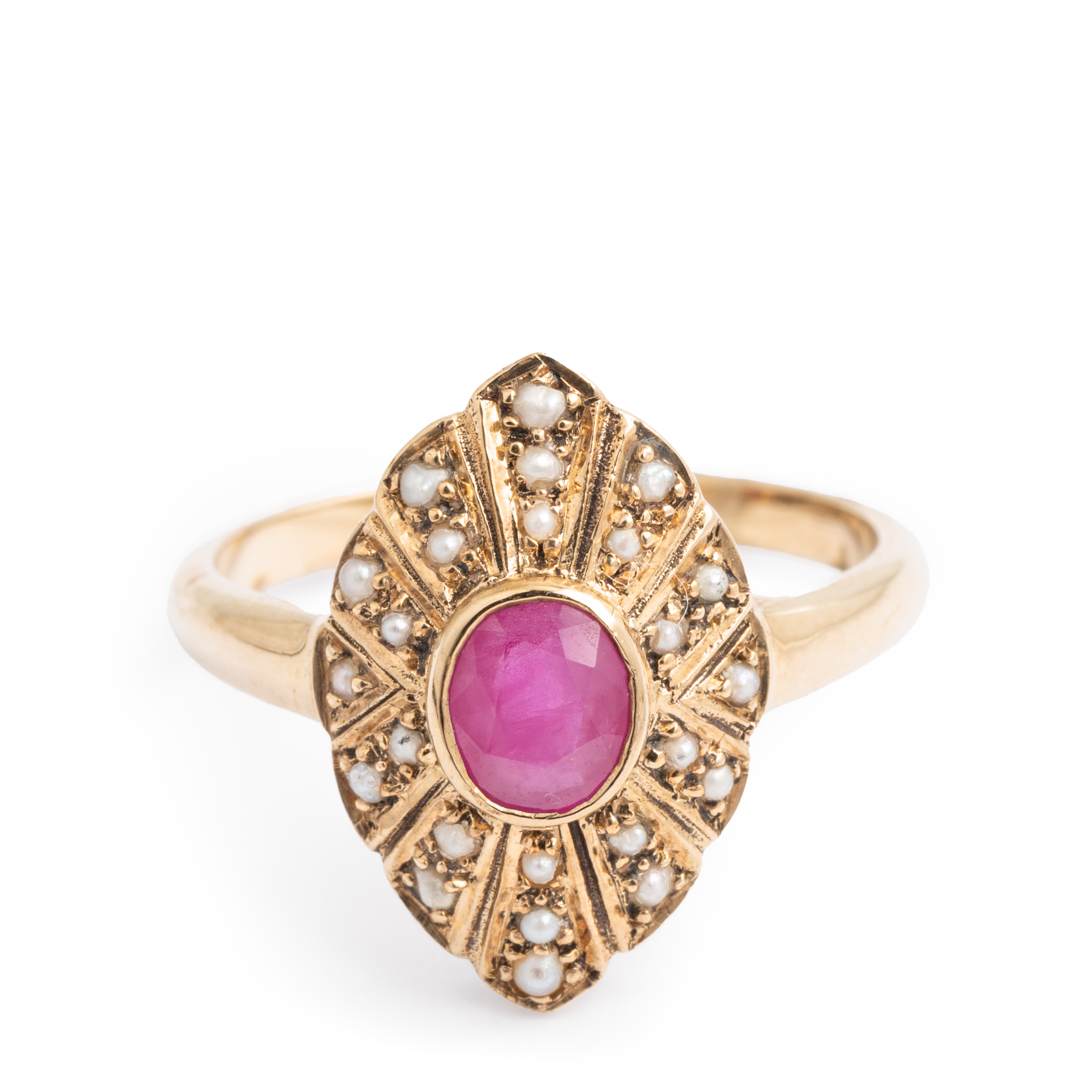 53 · Ruby & Seed Pearl 9ct Gold Ring