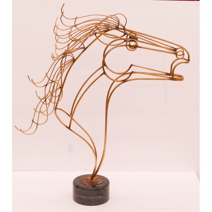 Curtis Jere Midcentury Wire Horse Head Sculpture on Marble Base- 29x26''