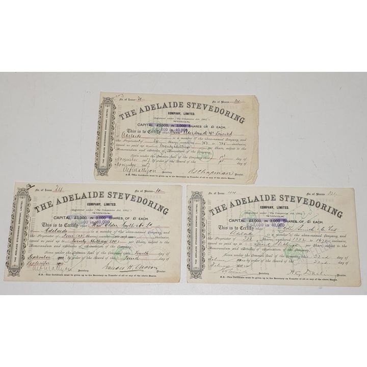 Adelaide Stevedoring Co Share Certs (x3)