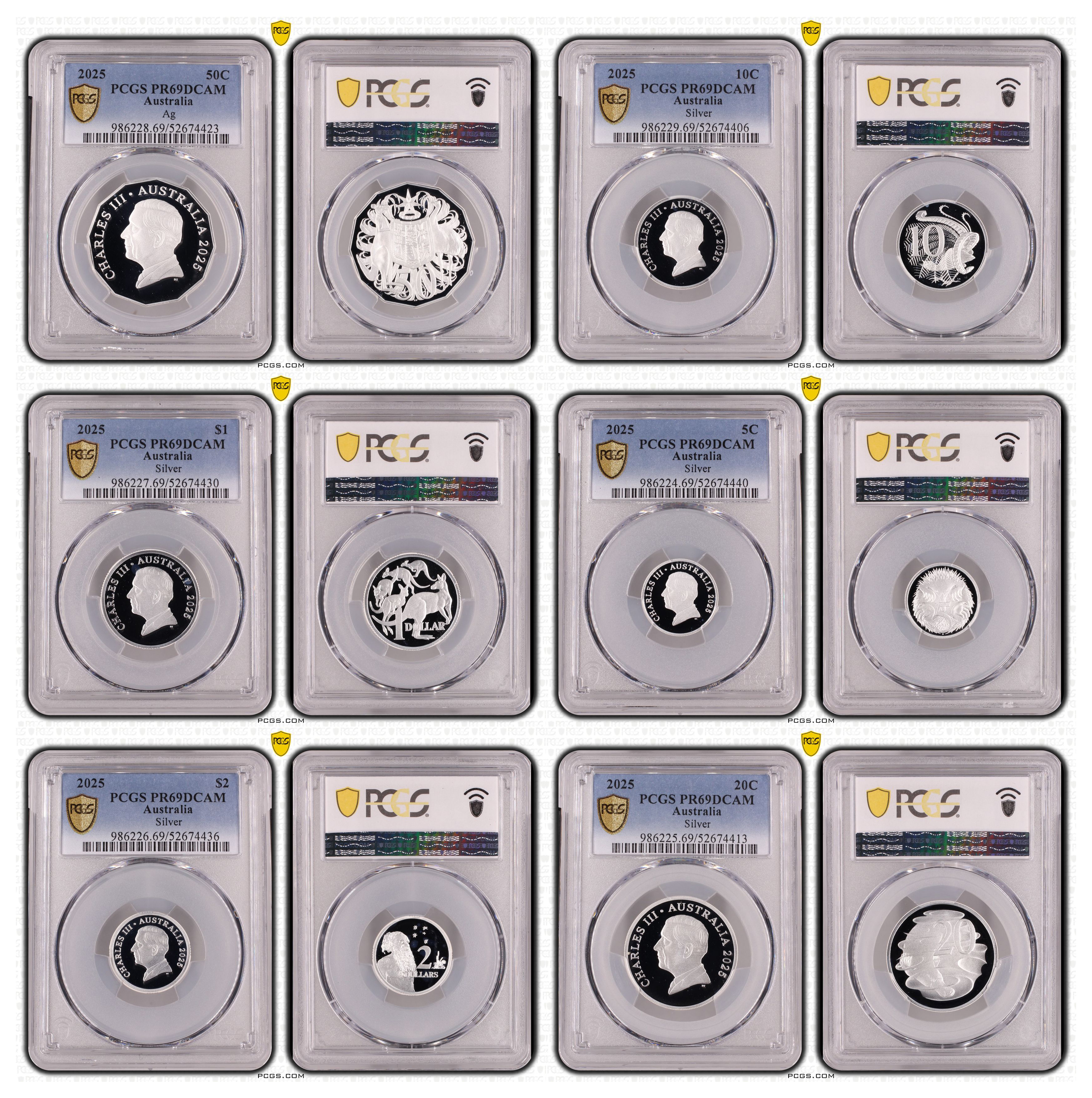 Silver, Five Cent - Two Dollar, 2025, PCGS PR69DCAM