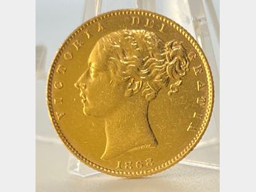 1868 VICTORIA YOUNG HEAD LONDON MINT SHIELD GOLD SOVEREIGN