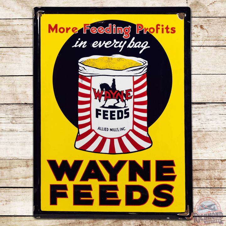 Wayne Feeds More Feeding Profits SS Porcelain Sign w/ Logo